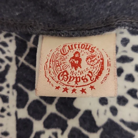 Curious Gypsy Short Sleeve T-Shirt Sheer Boho Hippie Grey White Women'sM - Picture 12 of 13